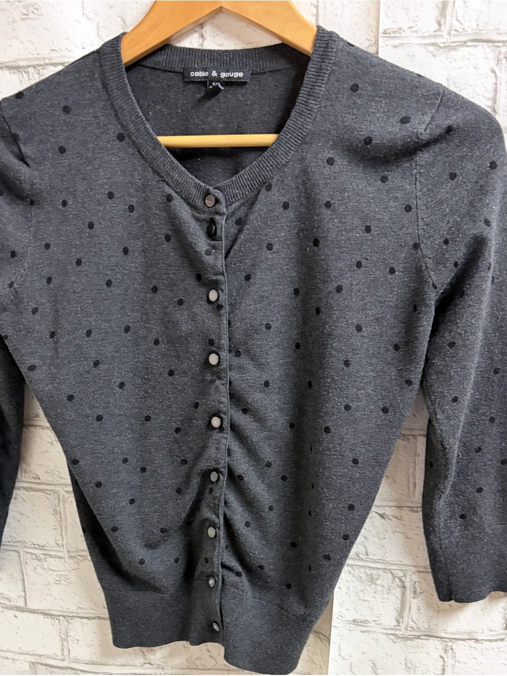 Cable & Gauge Charcoal Gray Polka Dot Button-Front Cardigan